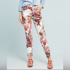 Pilcro and Letterpress by Anthropologie white floral skinny mid rise jeans 28